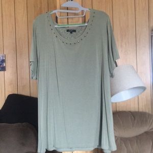 Sage green top with studs and lace